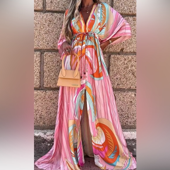 lillys kloset Dresses Lillys Kloset Kimono Maxi Plunge Dress Poshmark